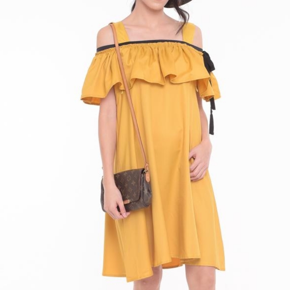 (NWT) Yellow Off-Shoulder Maternal Or Nursing Dress